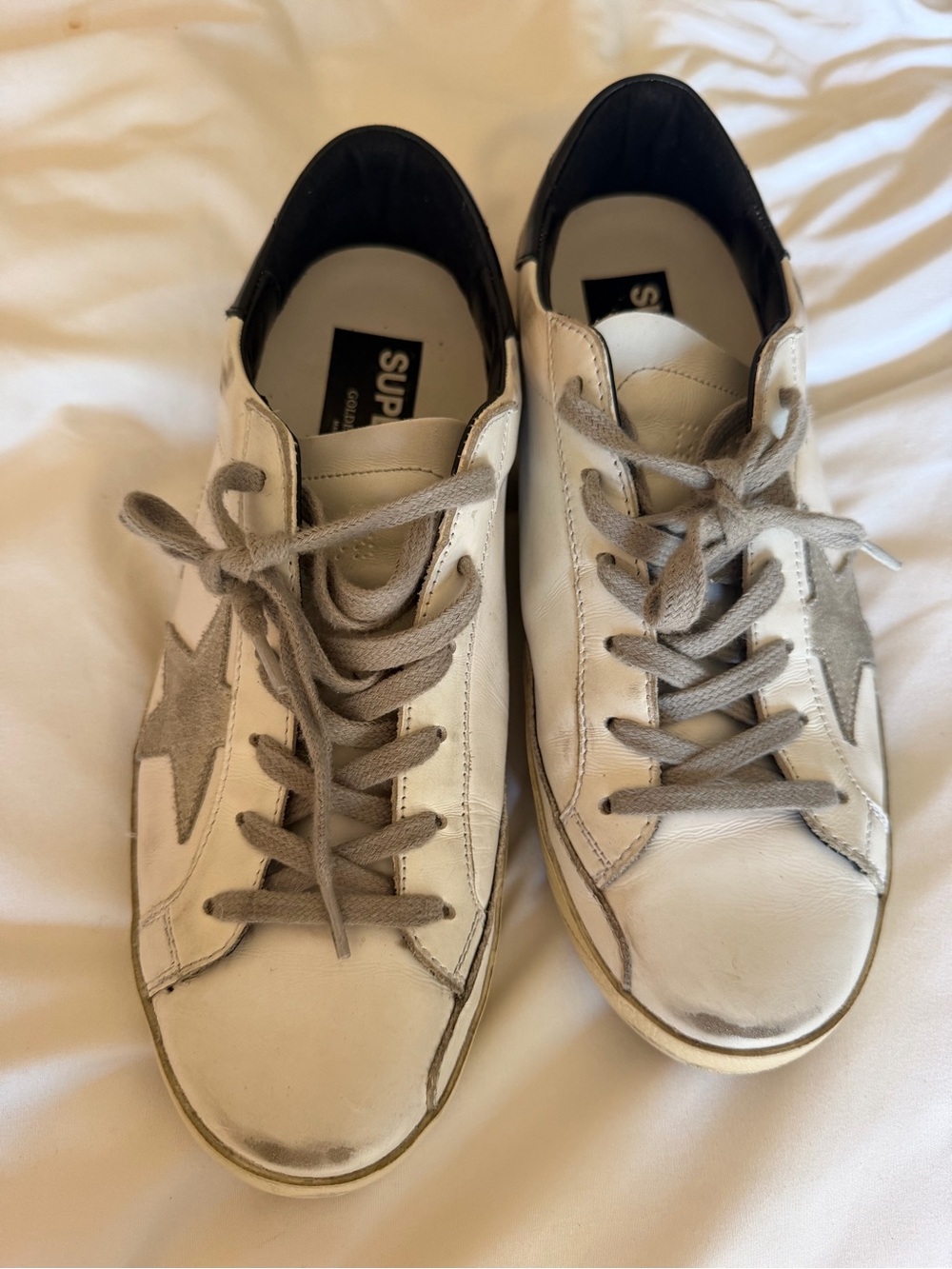 Golden Goose Style Star Leather Sneakers in White and Gray